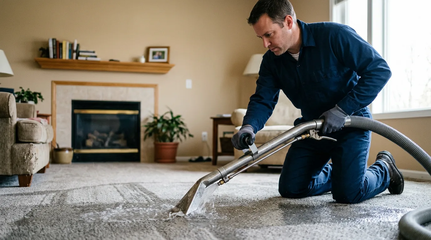 Water damage restoration technician working near Concordia, MO